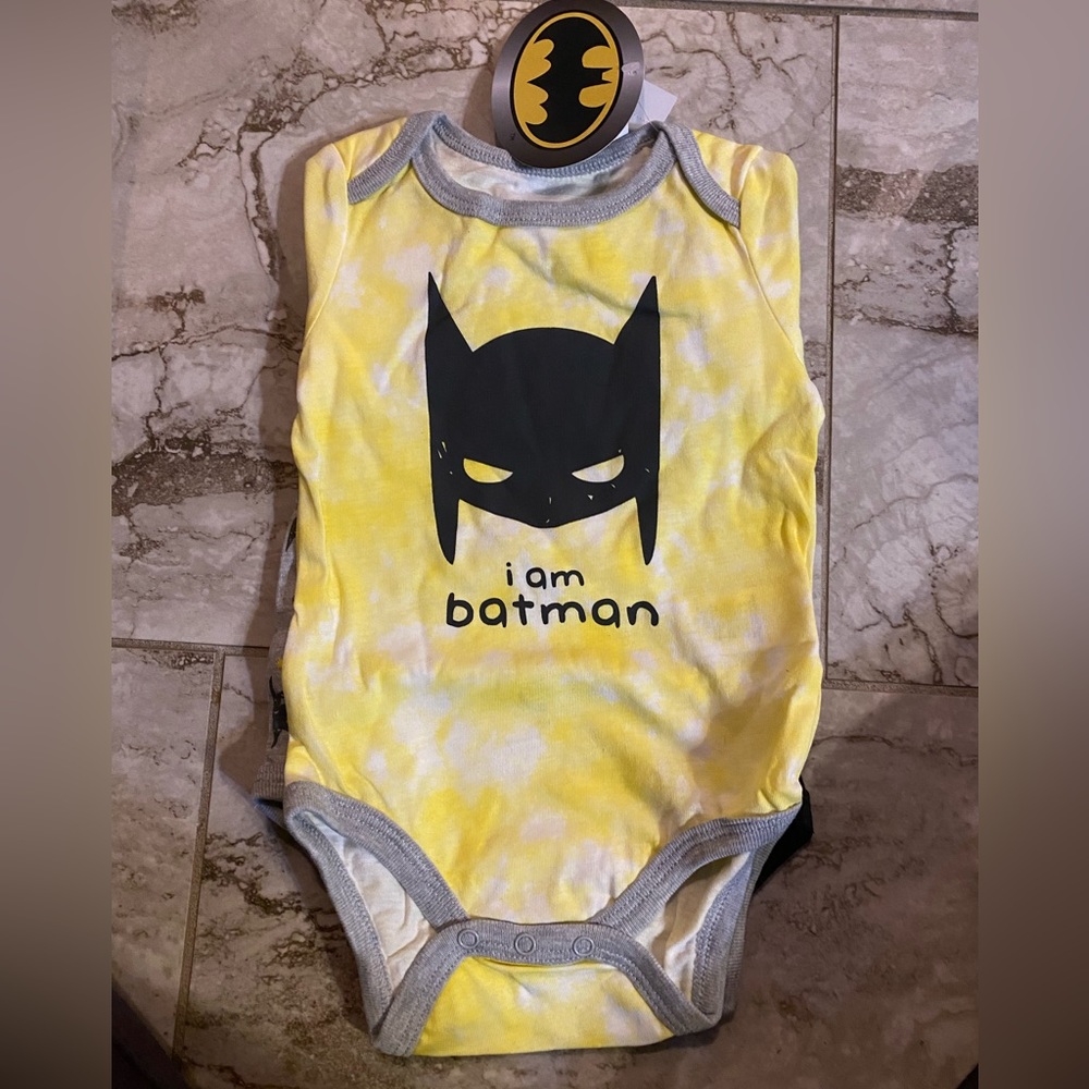 NWT Batman Baby Onesie Black/Gray/Yellow Snap closure